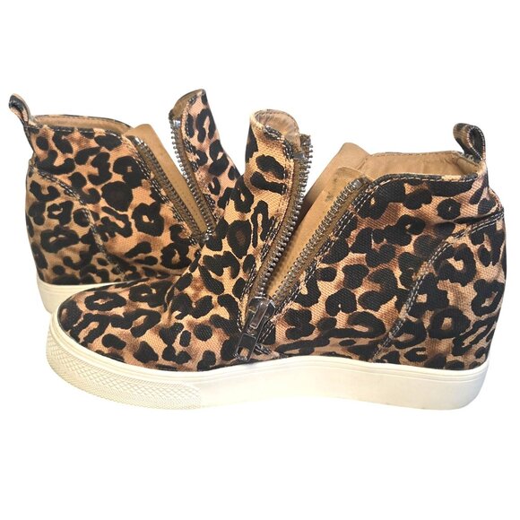 Steve Madden Leopard Print Wedge Sneakers With Side Zipper Closure Womens Size 8 - Picture 3 of 10